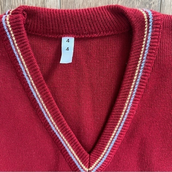 Vintage 60s 70s Sweater Vest V-Neck Jewel Toned - Picture 4 of 8